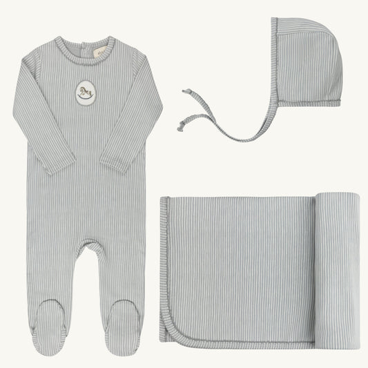 Cotton Rocking Horse Blue Layette Set