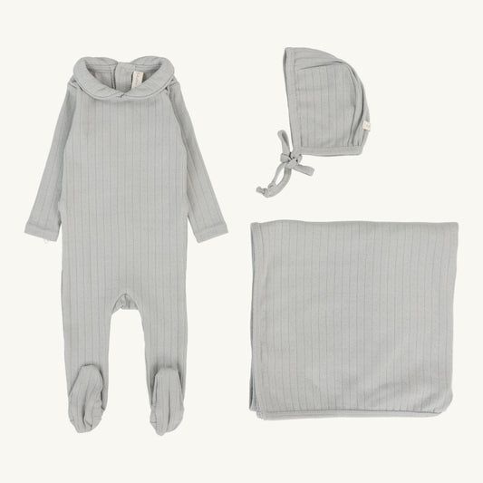 Fine Pointelle Layette Set  Light Blue Peter Pan