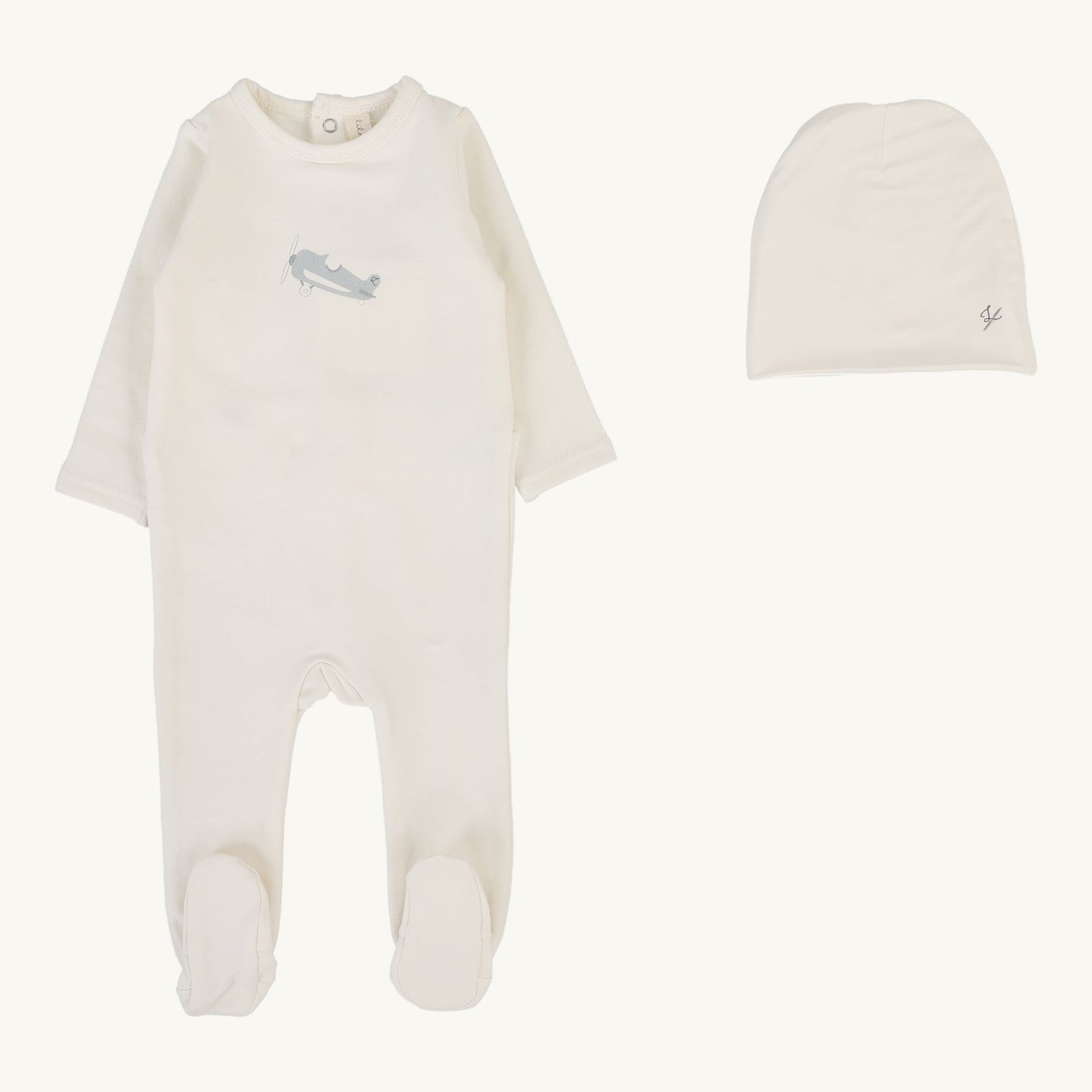 Graphic Footie Set  Cream/Airplane