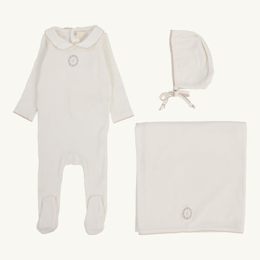 Emblem Embroidered Layette Set  Cream/Pink
