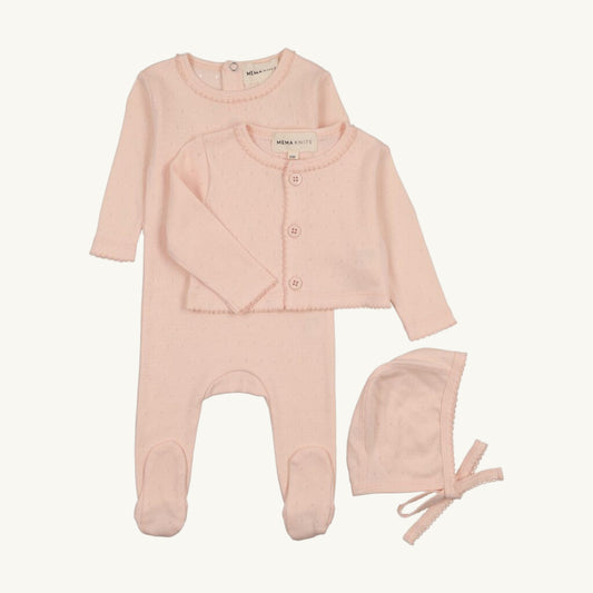 Pointelle Footie, Cardigan and Bonnet Set Pink