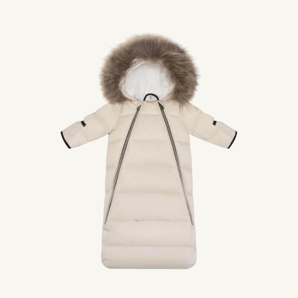 Down Fur Snowsuit Beige