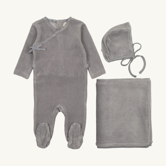 Velour Mock Wrap Layette Set Windy Blue