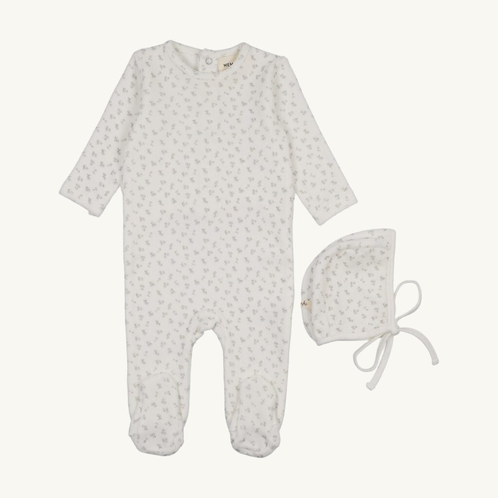 Velour Cherry Printed Footie Set Blue