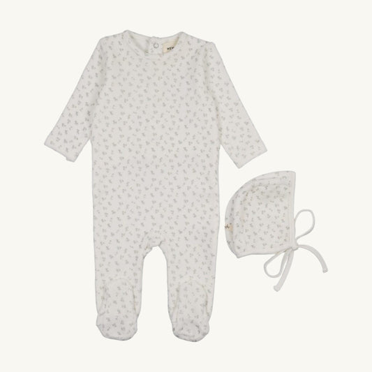 Velour Cherry Printed Footie Set Blue