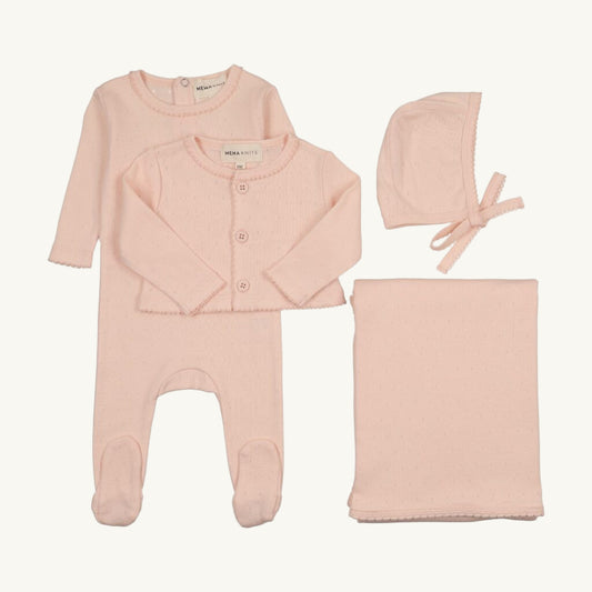 Pointelle Footie and Cardigan Set Soft Pink