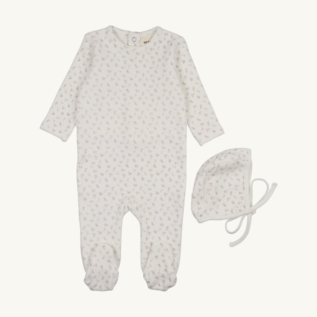 Velour Cherry Printed Footie Set Pink