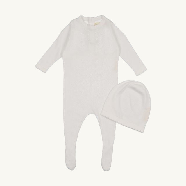 Signature Knit Footie and Beanie Cream