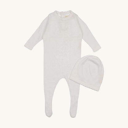 Signature Knit Footie and Beanie Cream