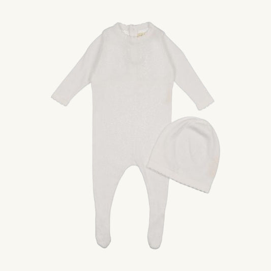 Signature Knit Footie and Beanie Cream