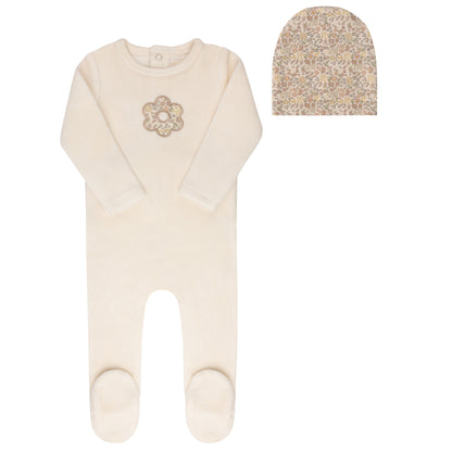 Velour Liberty  Ivory Floral Footie Set