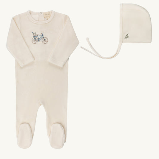 Velour Bicycle Collection Ivory/boy Footie Set