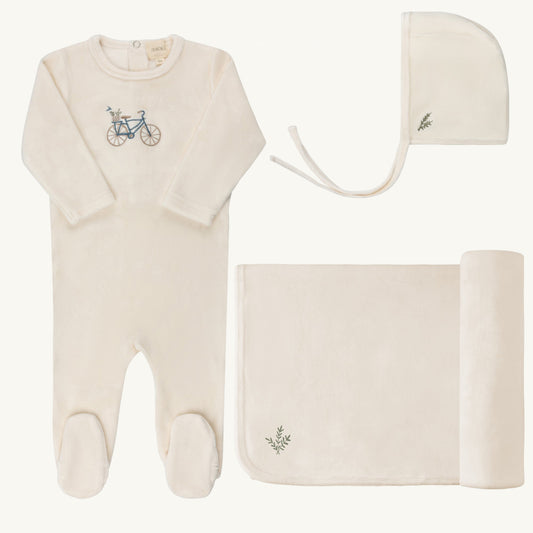 Velour Bicycle Collection Ivory/boy Layette Set