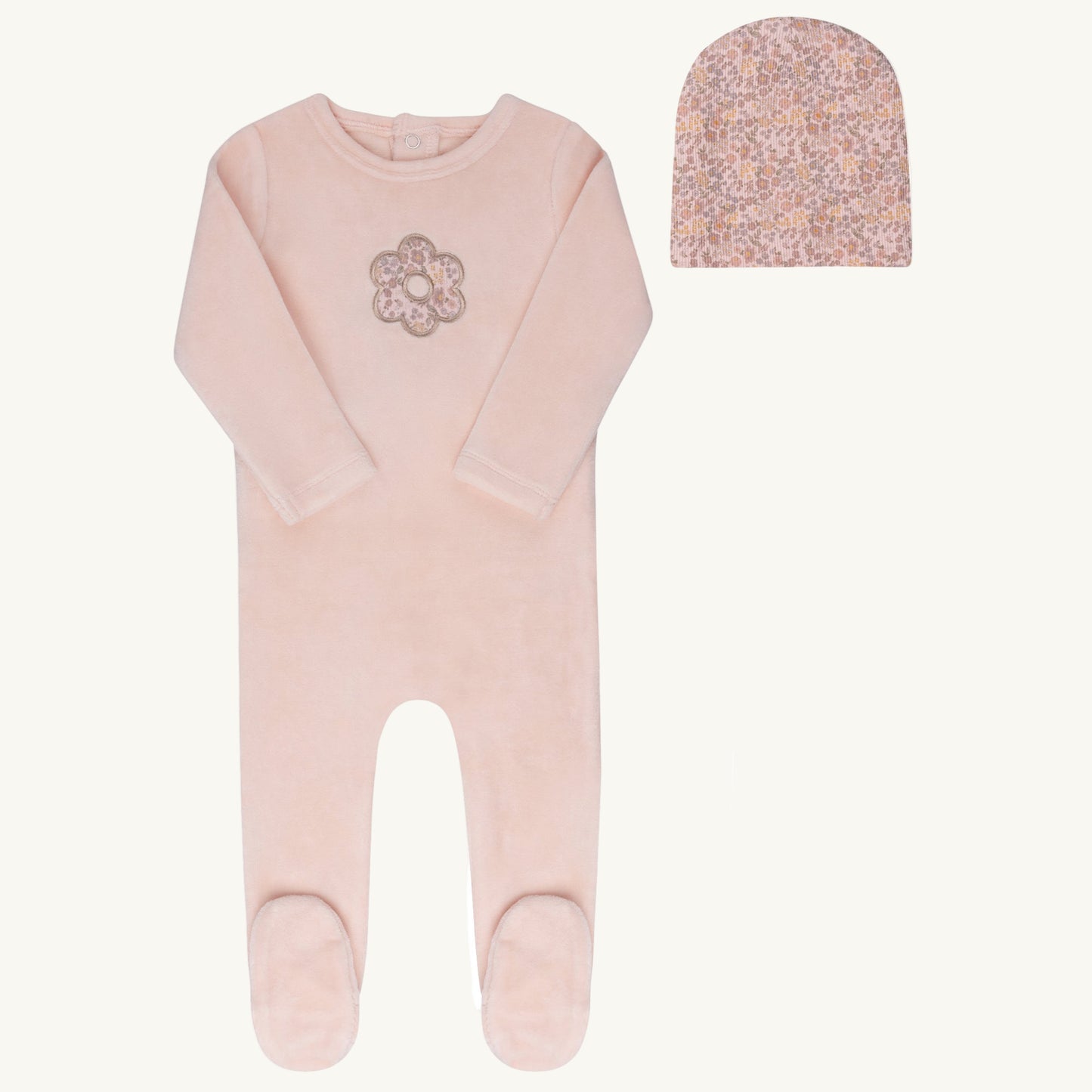 Velour Liberty  Pink Floral Footie Set