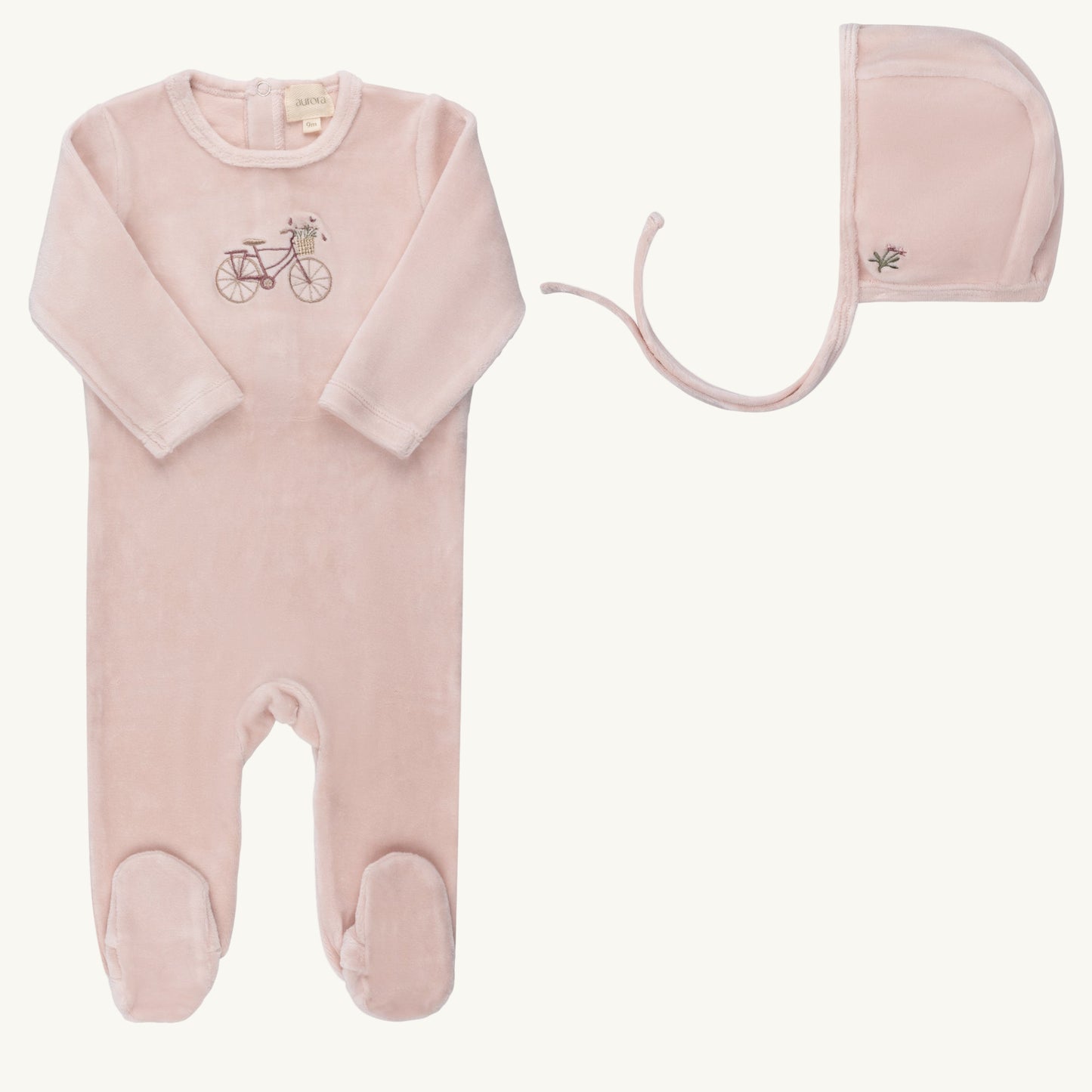 Velour Bicycle Collection Pink Footie Set