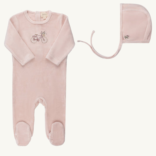 Velour Bicycle Collection Pink Footie Set