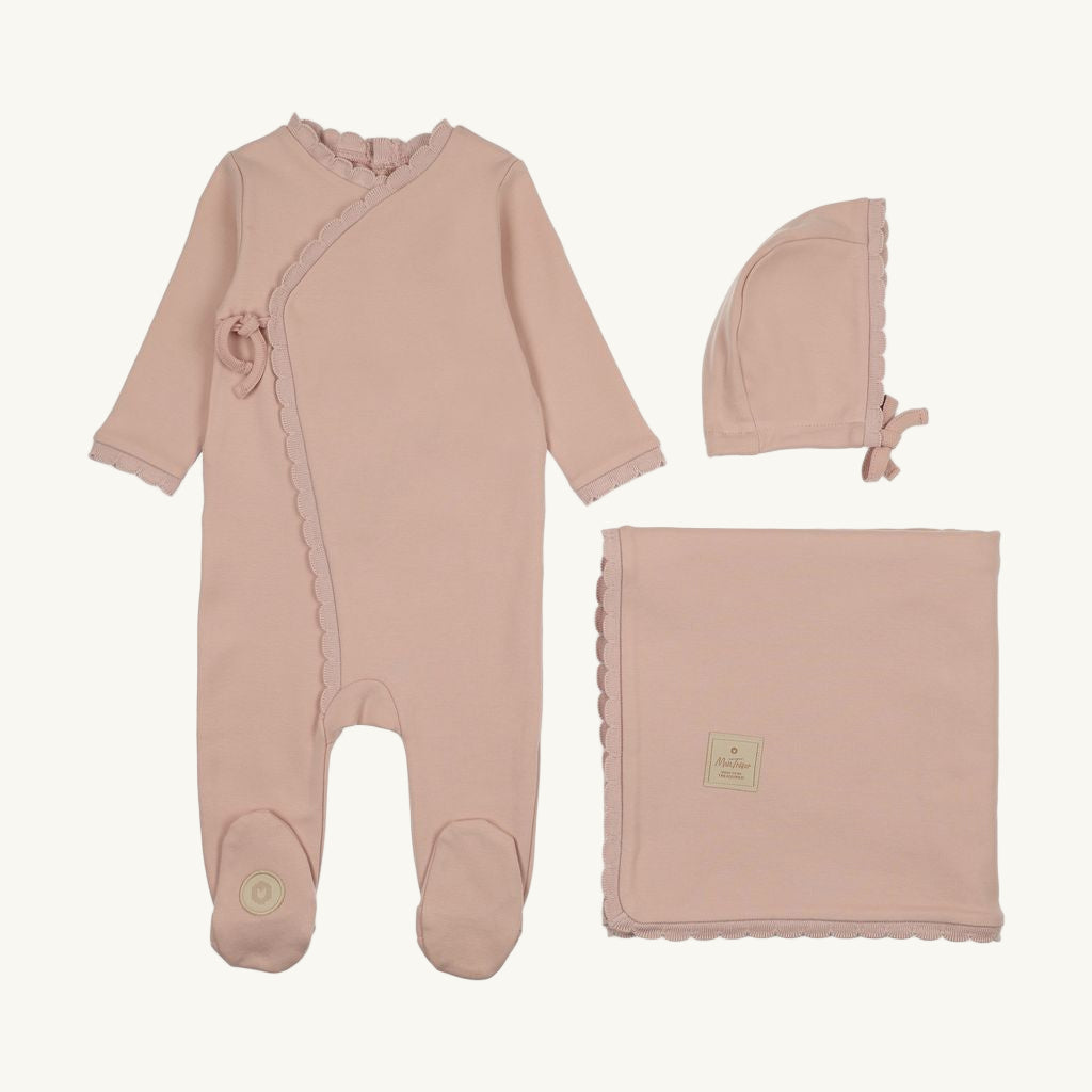Knit Trim Wrap Layette Set Pink