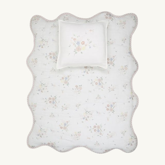 Pink Gingham Floral Bamboo Blanket + Pillow case