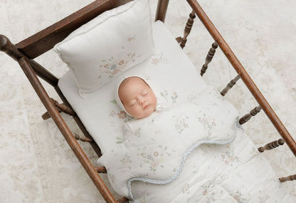 Blue Gingham Floral Bamboo Blanket + Pillow case